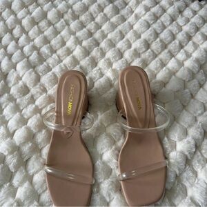 Fashion Nova Nude Clear Strap Slide Sandals